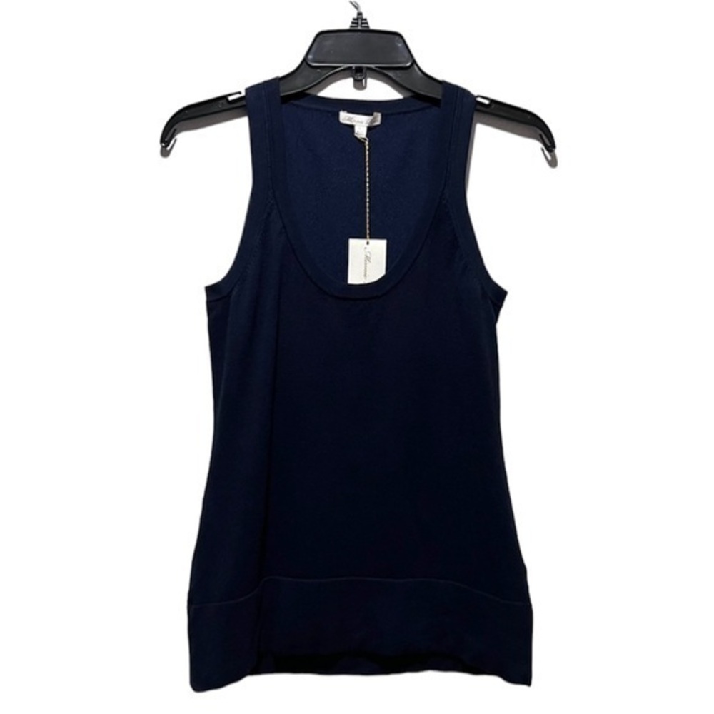 Minnie Rose Sleeveless Navy Knit Scoop Neck Top